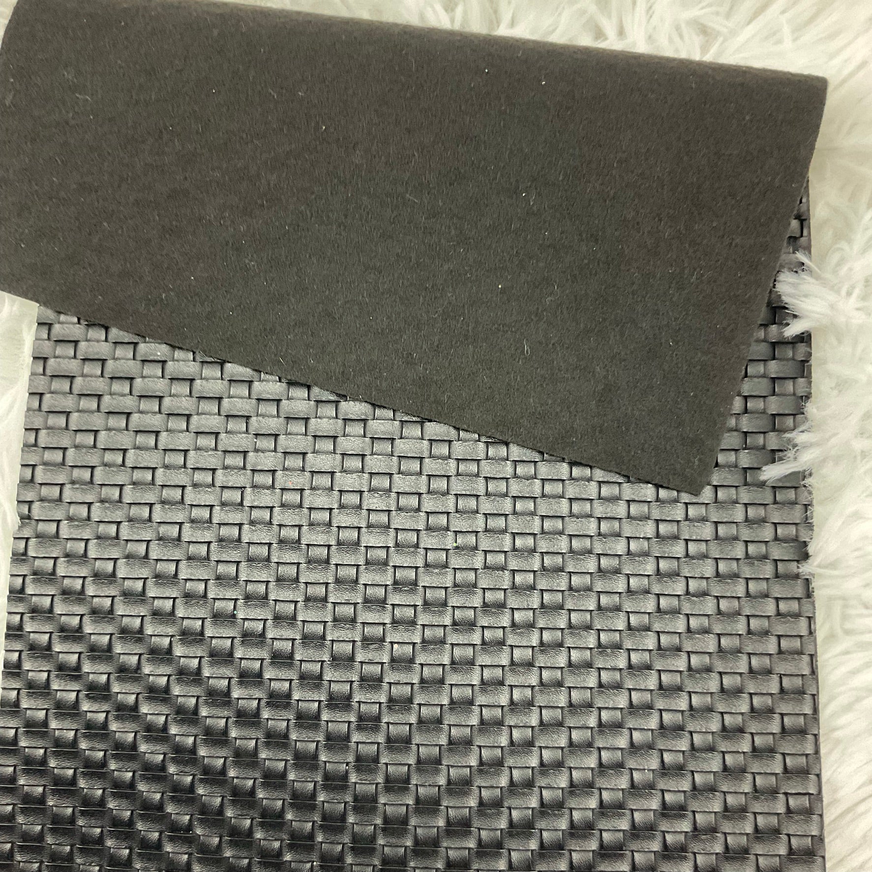 Black Basket Weave Textured Faux Leather