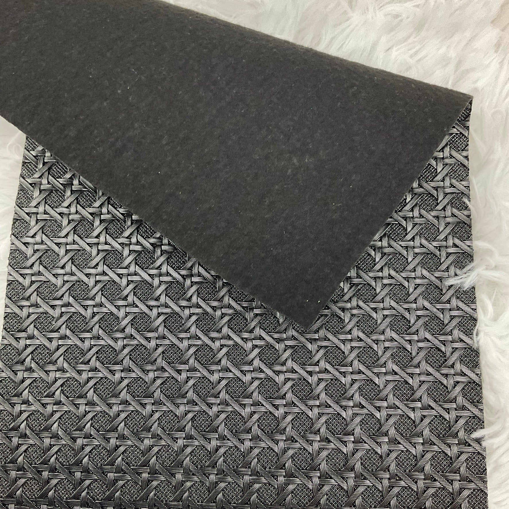 Black Basket Weave Textured Faux Leather Sheet