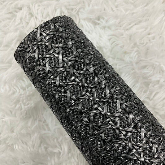 Black Basket Weave Textured Faux Leather Sheet