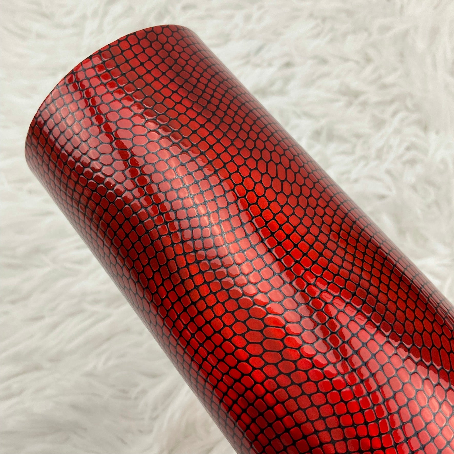 Red and Black Embossed Pebbles Glossy Faux Leather