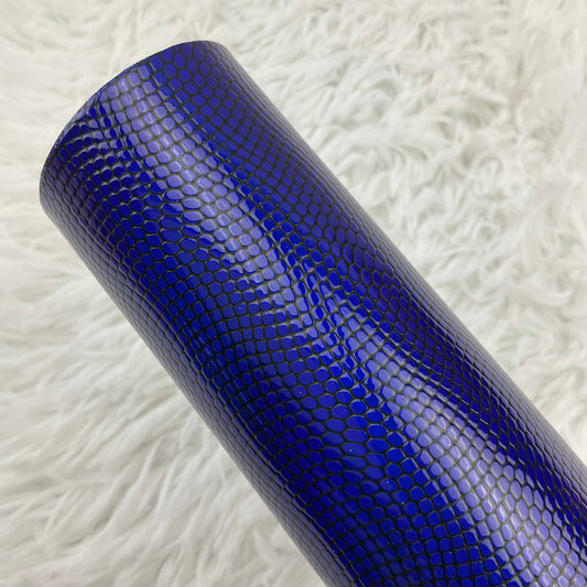 Blue and Black Embossed Pebbles Glossy Faux Leather