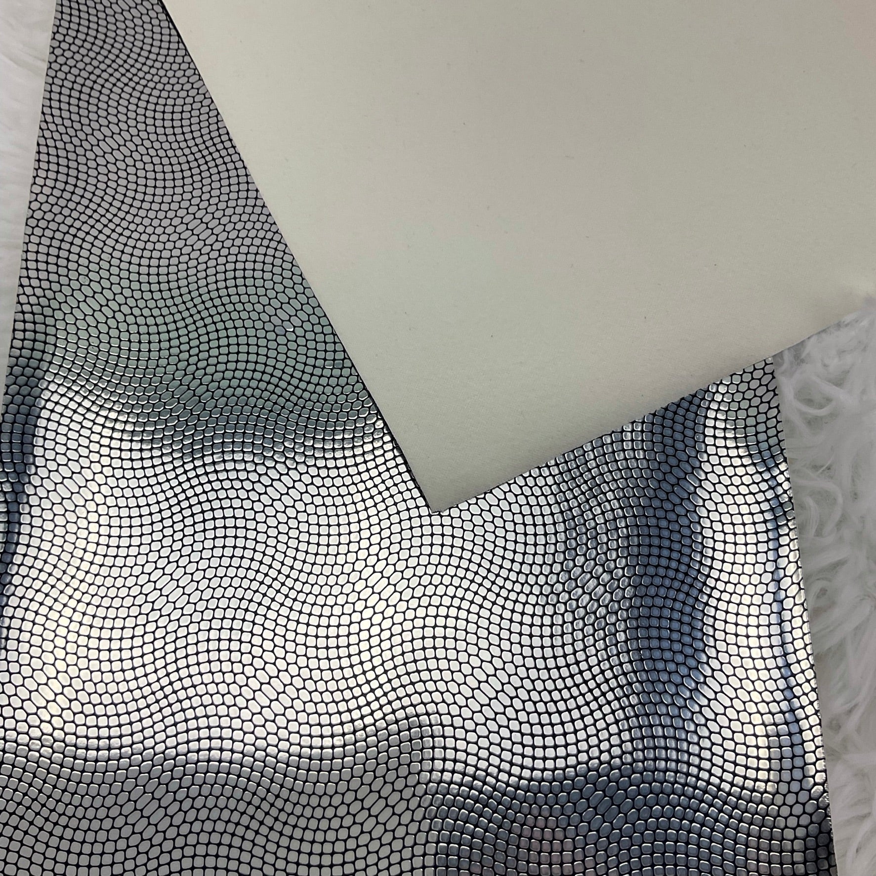 Silver and Black Embossed Pebbles Glossy Faux Leather