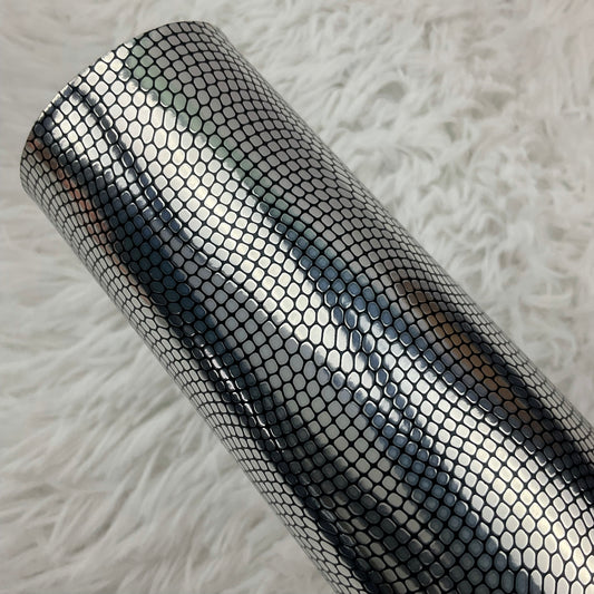 Silver and Black Embossed Pebbles Glossy Faux Leather