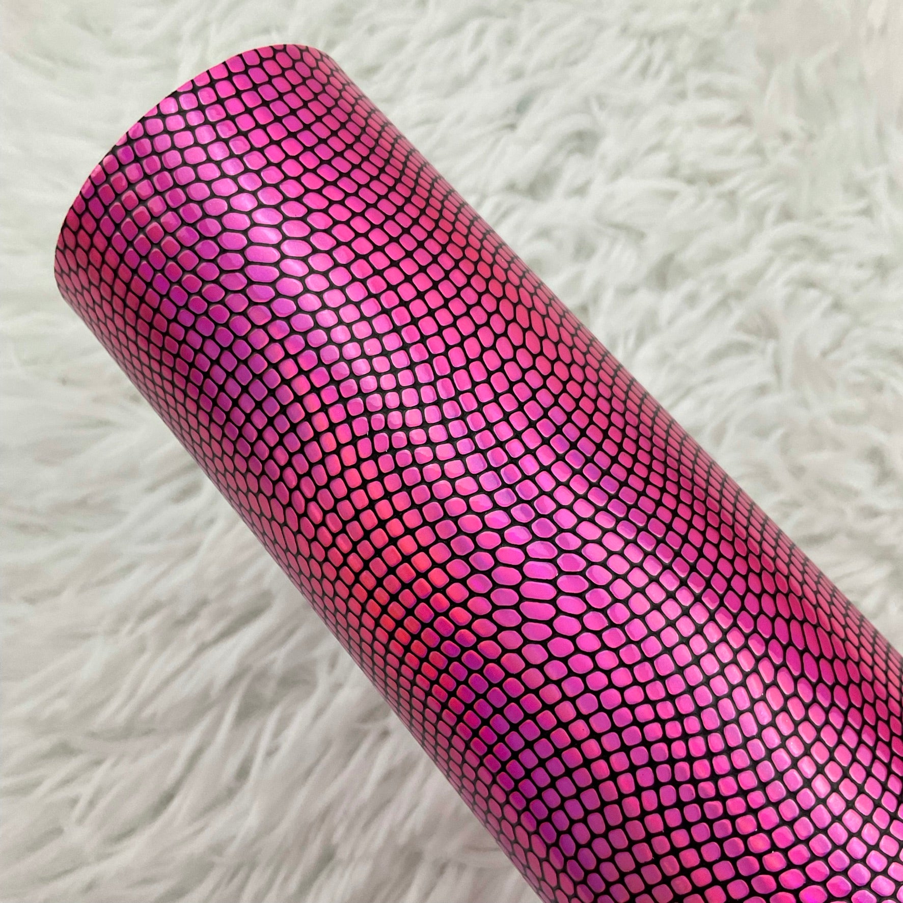 Pink and Black Embossed Pebbles Glossy Faux Leather