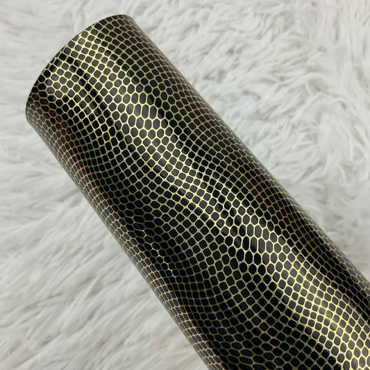 Gold and Black Embossed Pebbles Glossy Faux Leather