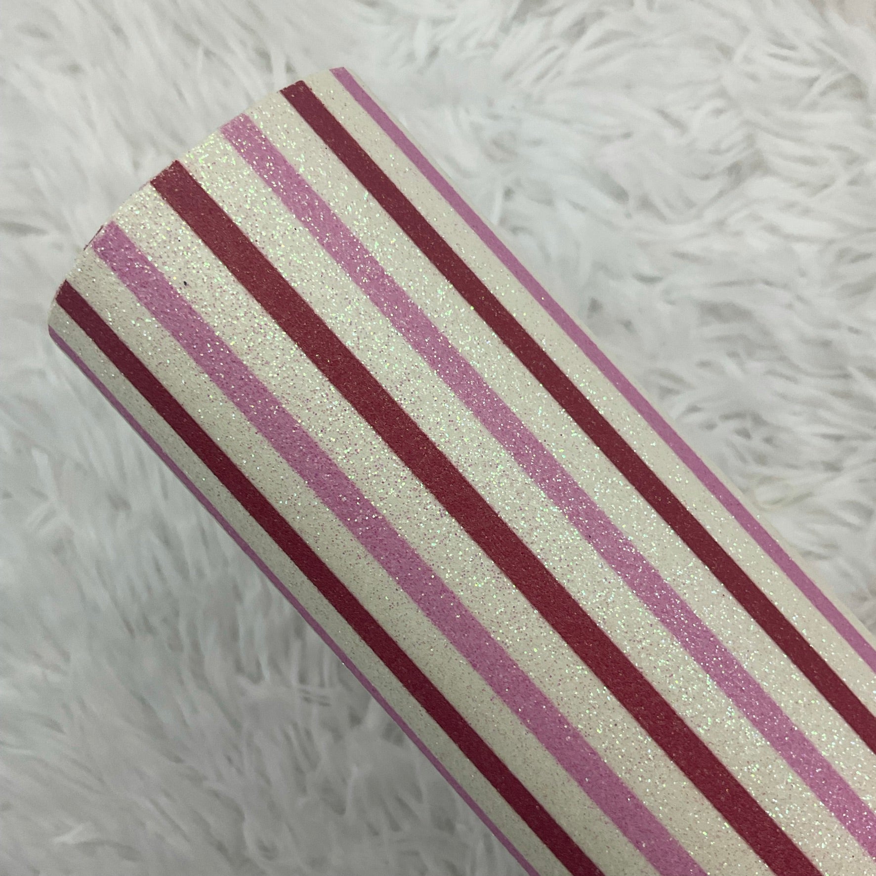 Red, White and Pink Lines Printed Fine Glitter Sheet