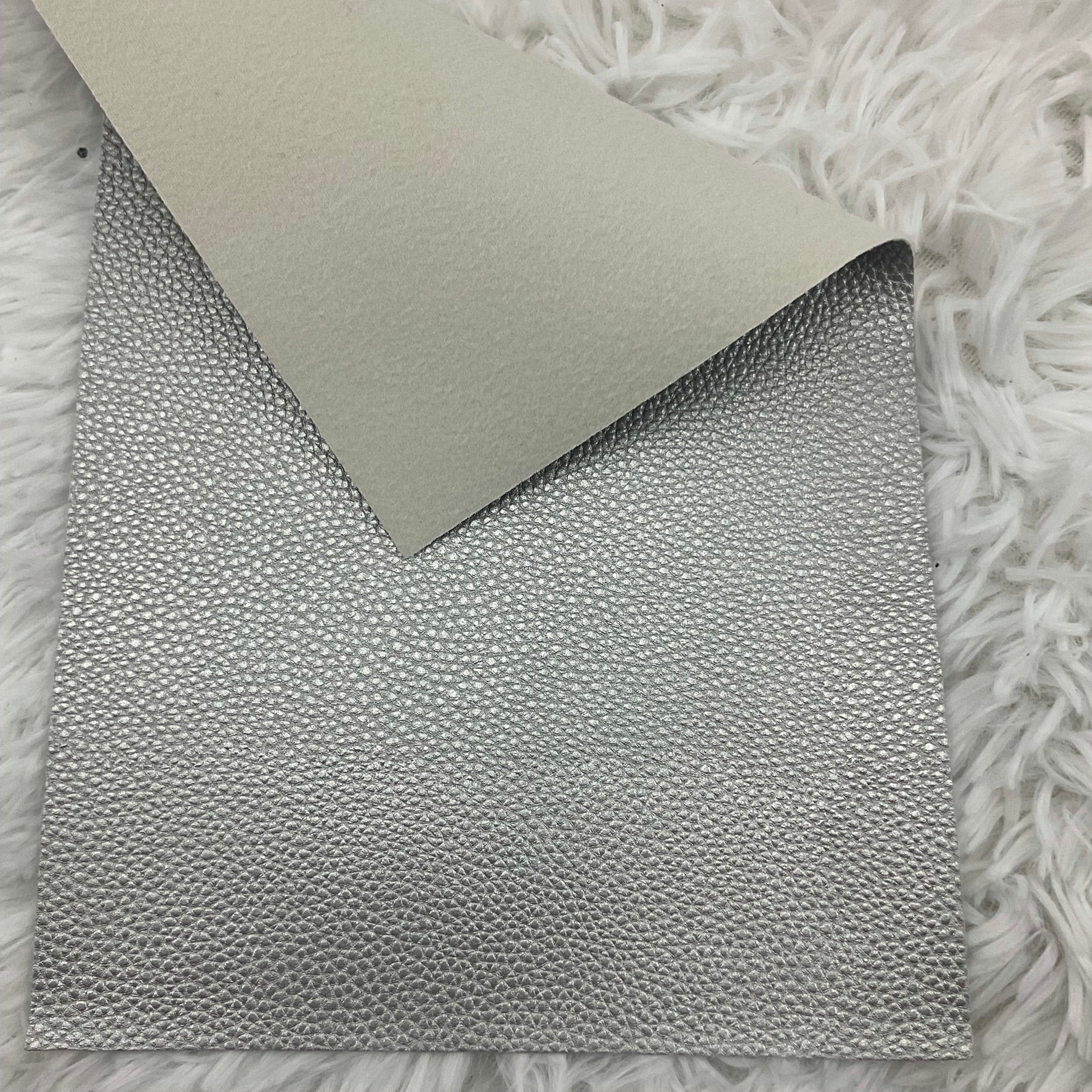 Silver Pebbled Litchi Faux Leather Sheet