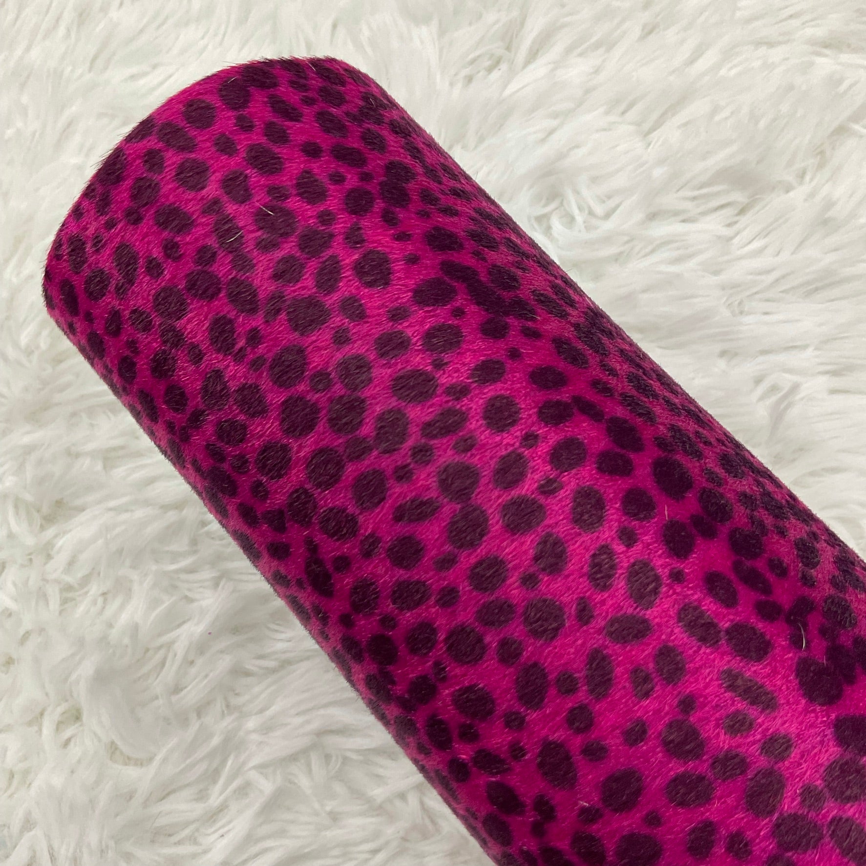 Pink Dalmatian Faux Fur Super Flexible Thin Canvas Fabric Sheet