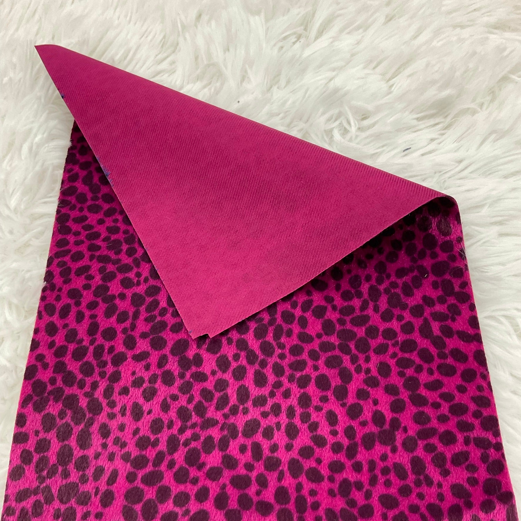 Pink Dalmatian Faux Fur Super Flexible Thin Canvas Fabric Sheet