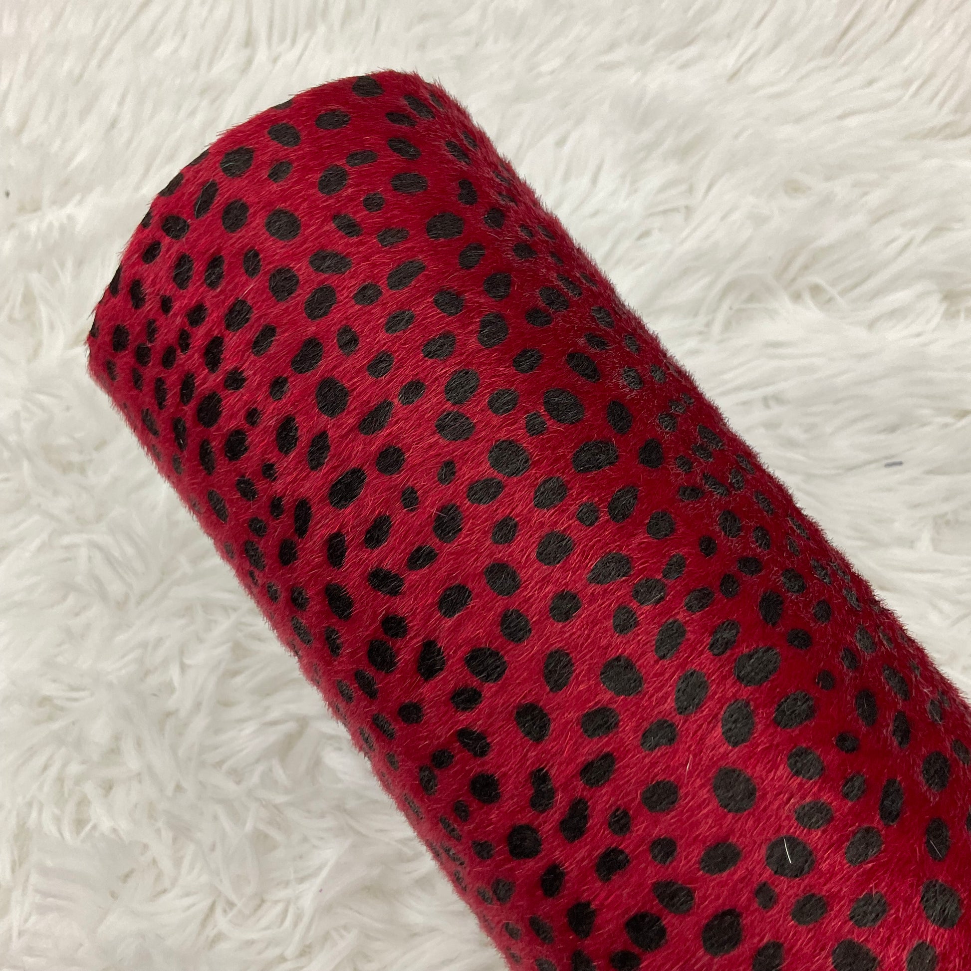 Red Dalmatian Faux Fur Super Flexible Thin Canvas Fabric Sheet