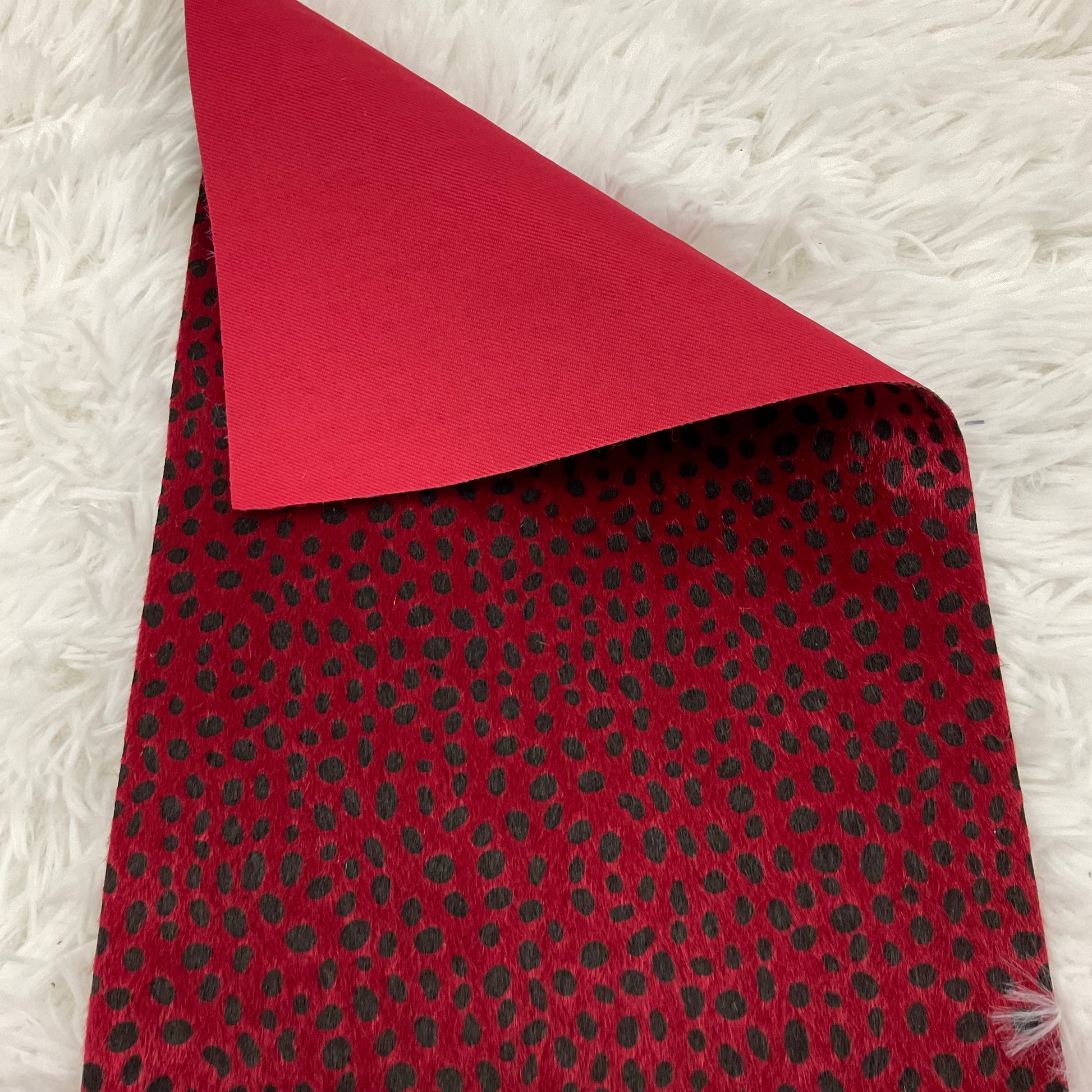 Red Dalmatian Faux Fur Super Flexible Thin Canvas Fabric Sheet