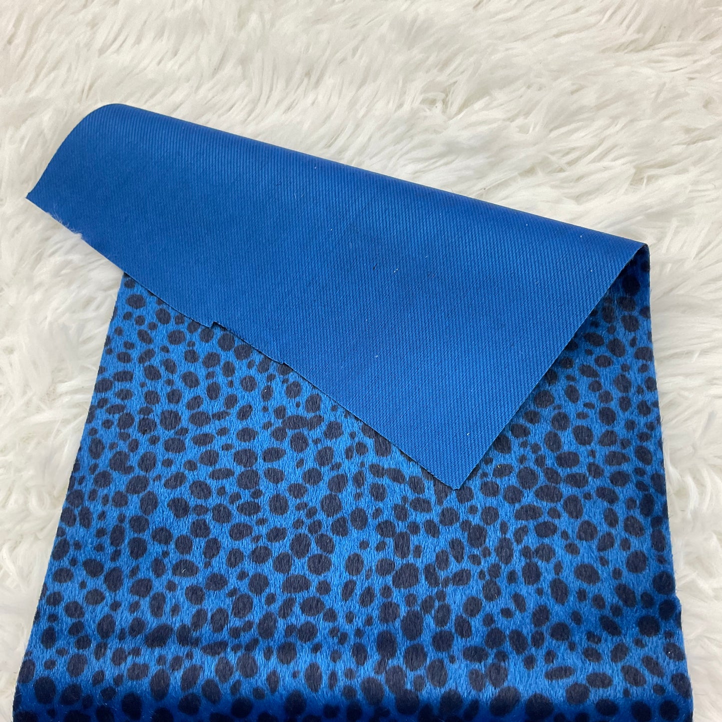 Royal Blue Dalmatian Faux Fur Super Flexible Thin Canvas Fabric Sheet