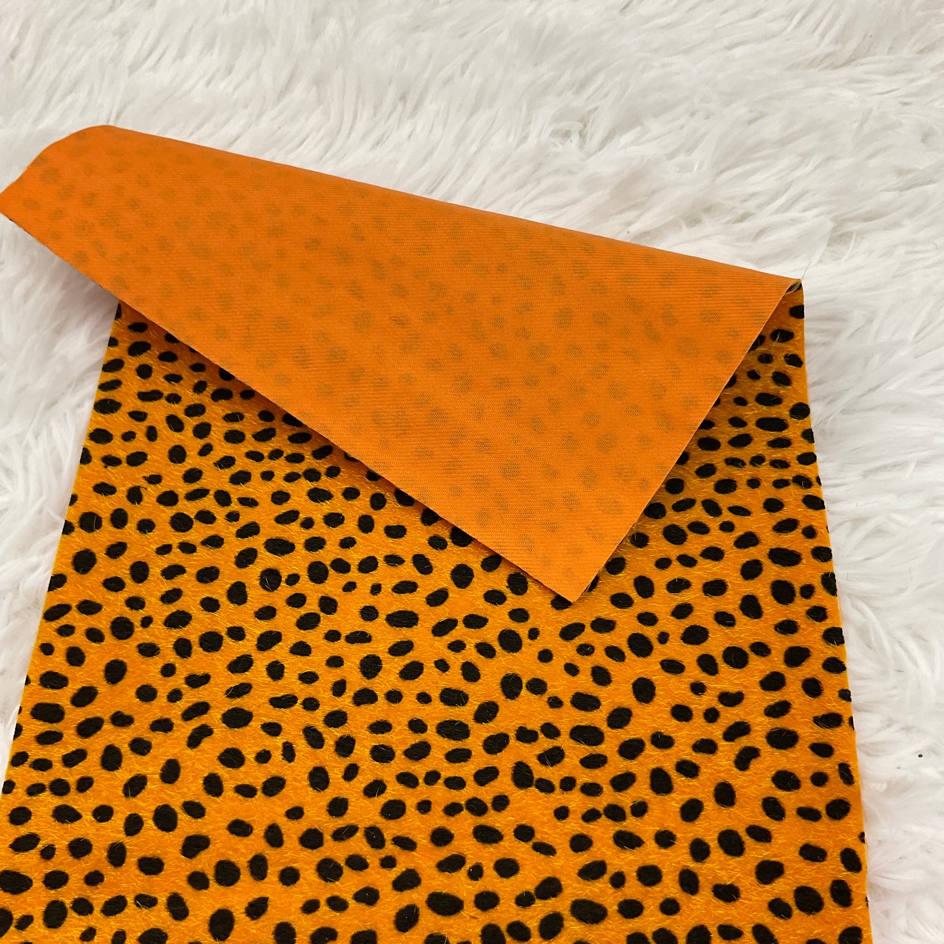 Orange Dalmatian Faux Fur Super Flexible Thin Canvas Fabric Sheet