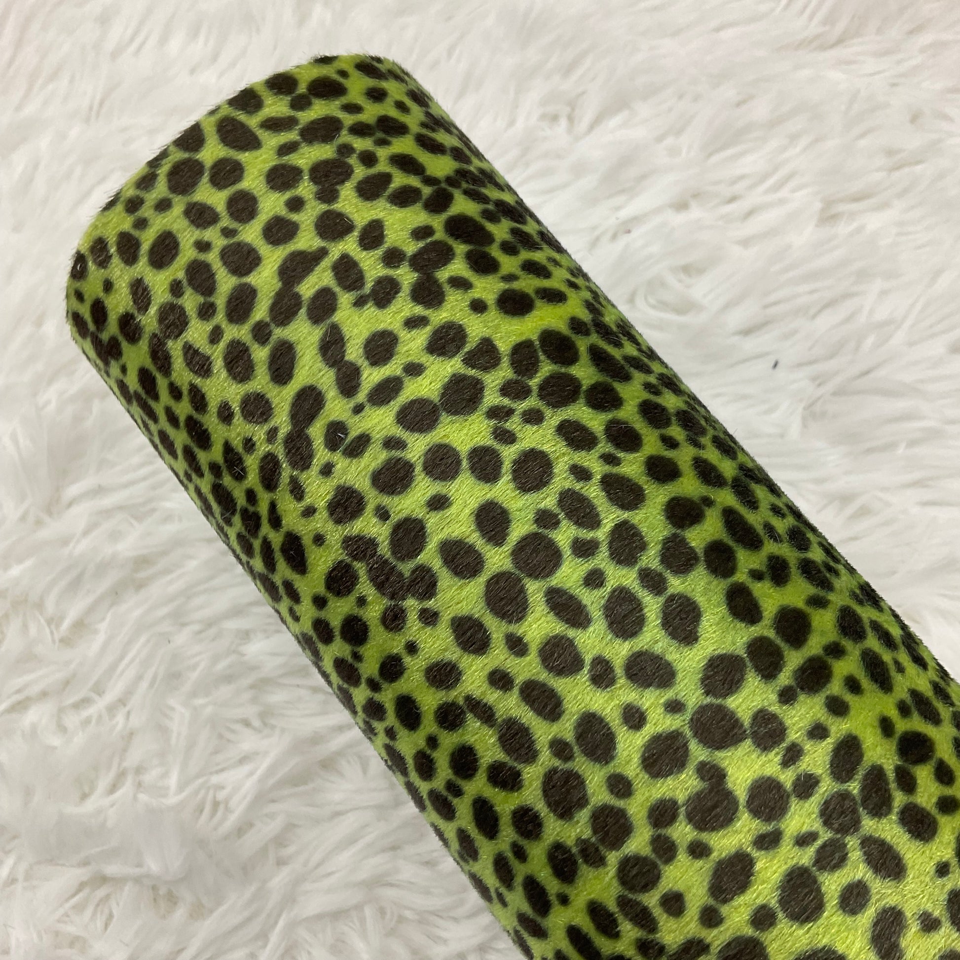 Lime Green Dalmatian Faux Fur Super Flexible Thin Canvas Fabric Sheet