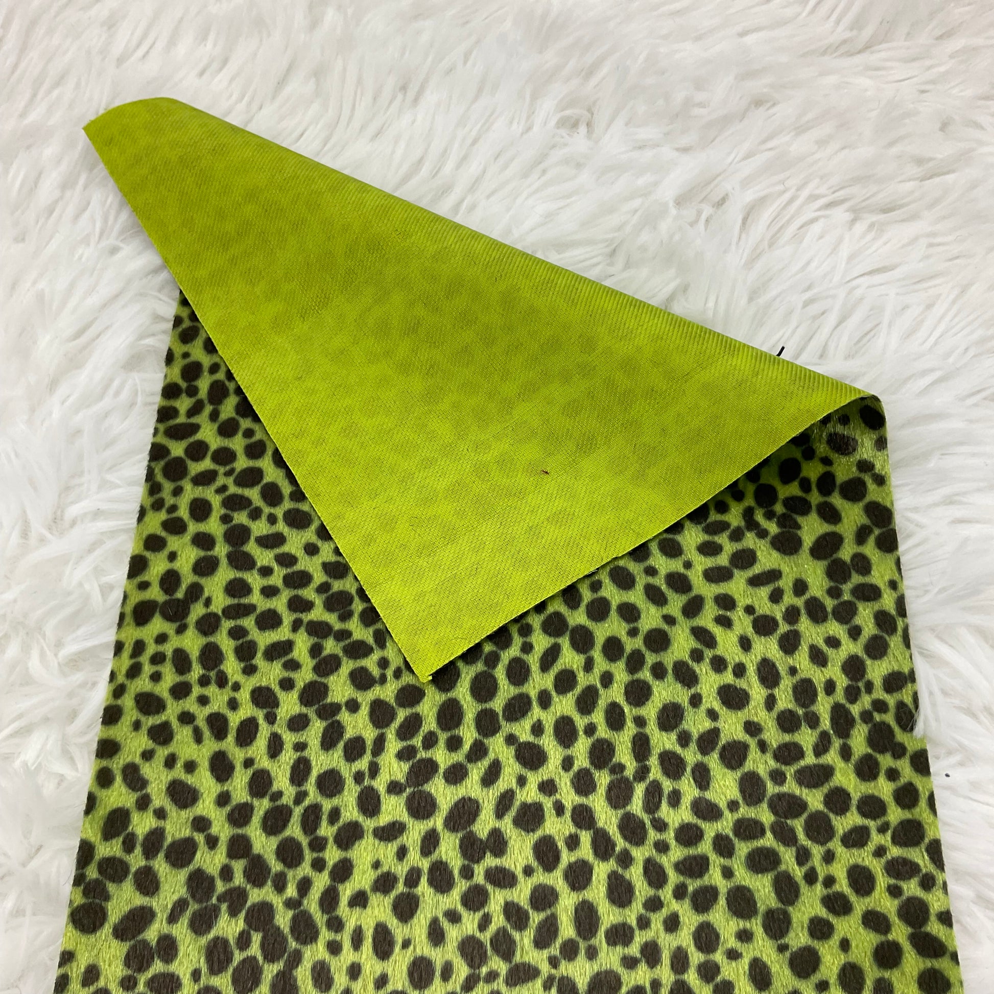 Lime Green Dalmatian Faux Fur Super Flexible Thin Canvas Fabric Sheet