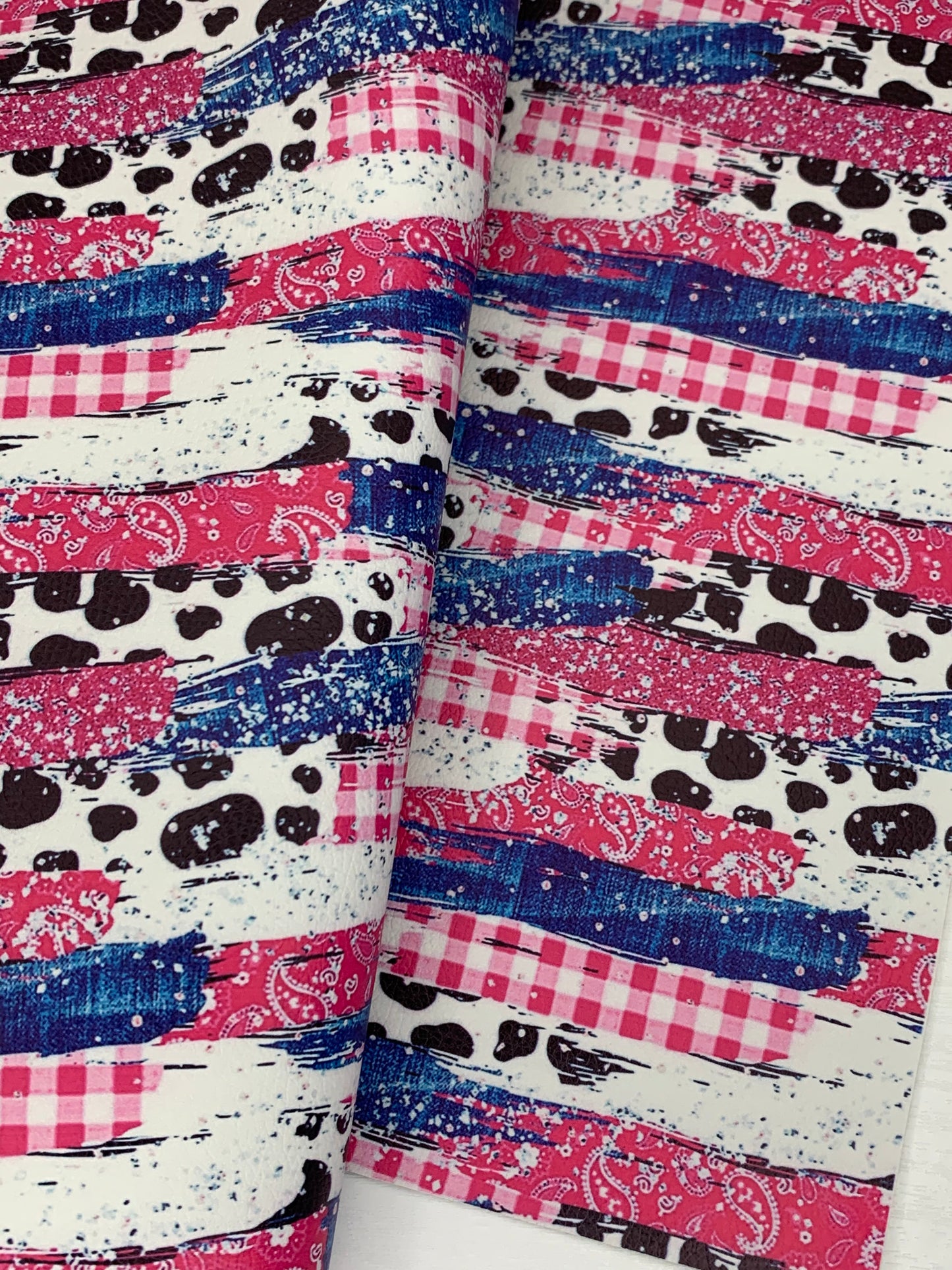 Pink Bandana Cow Western Brushstrokes Print Pebble Vegan Leather Sheet