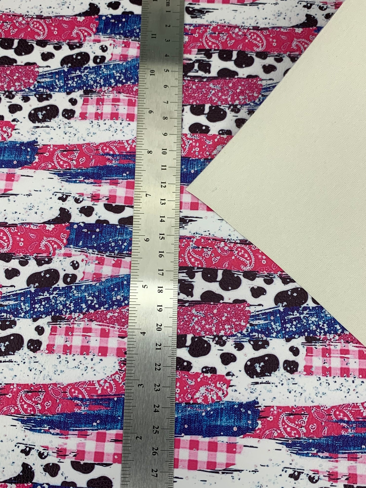 Pink Bandana Cow Western Brushstrokes Print Pebble Vegan Leather Sheet