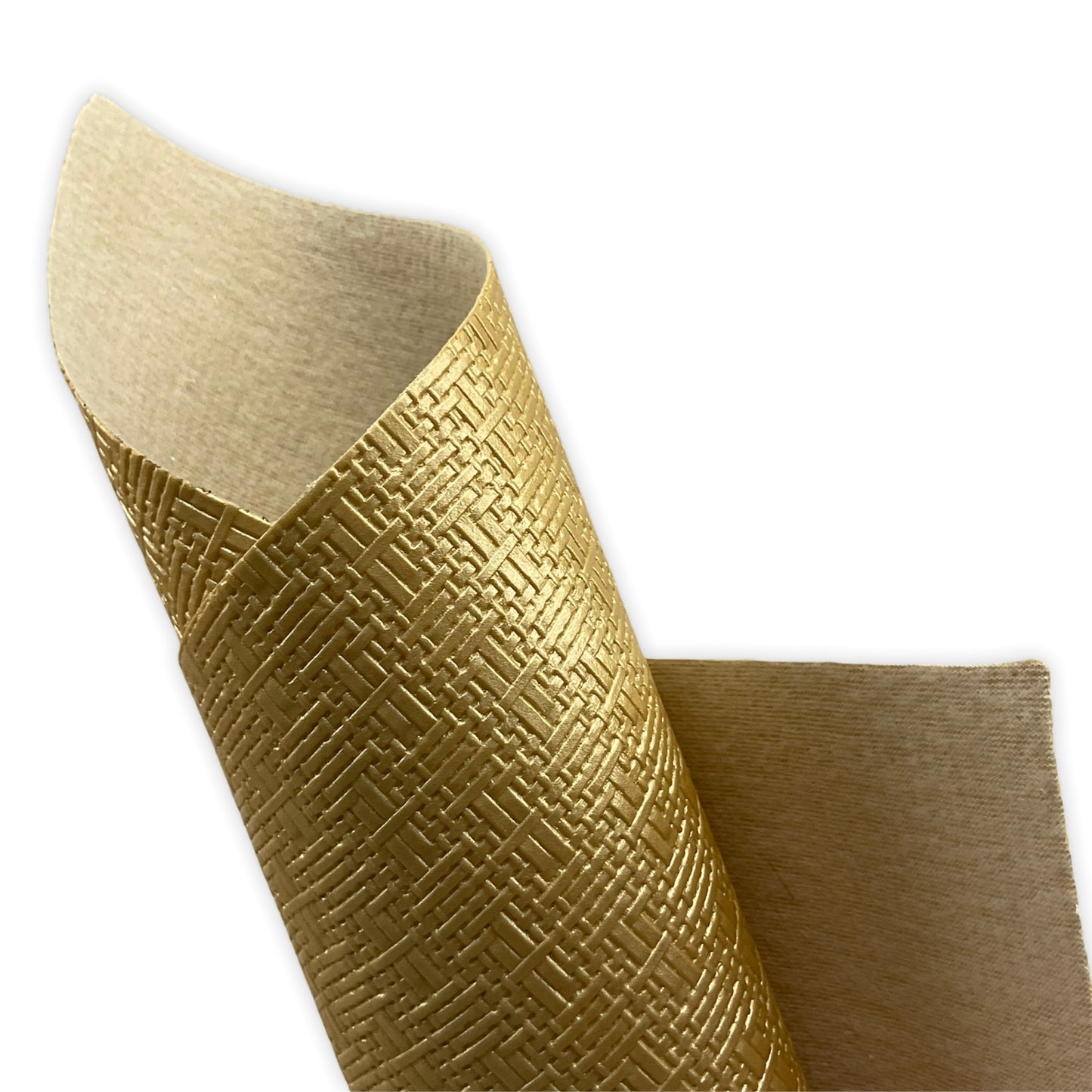Pearly Gold Basket Weave Embossed Textured Faux Leather Sheet