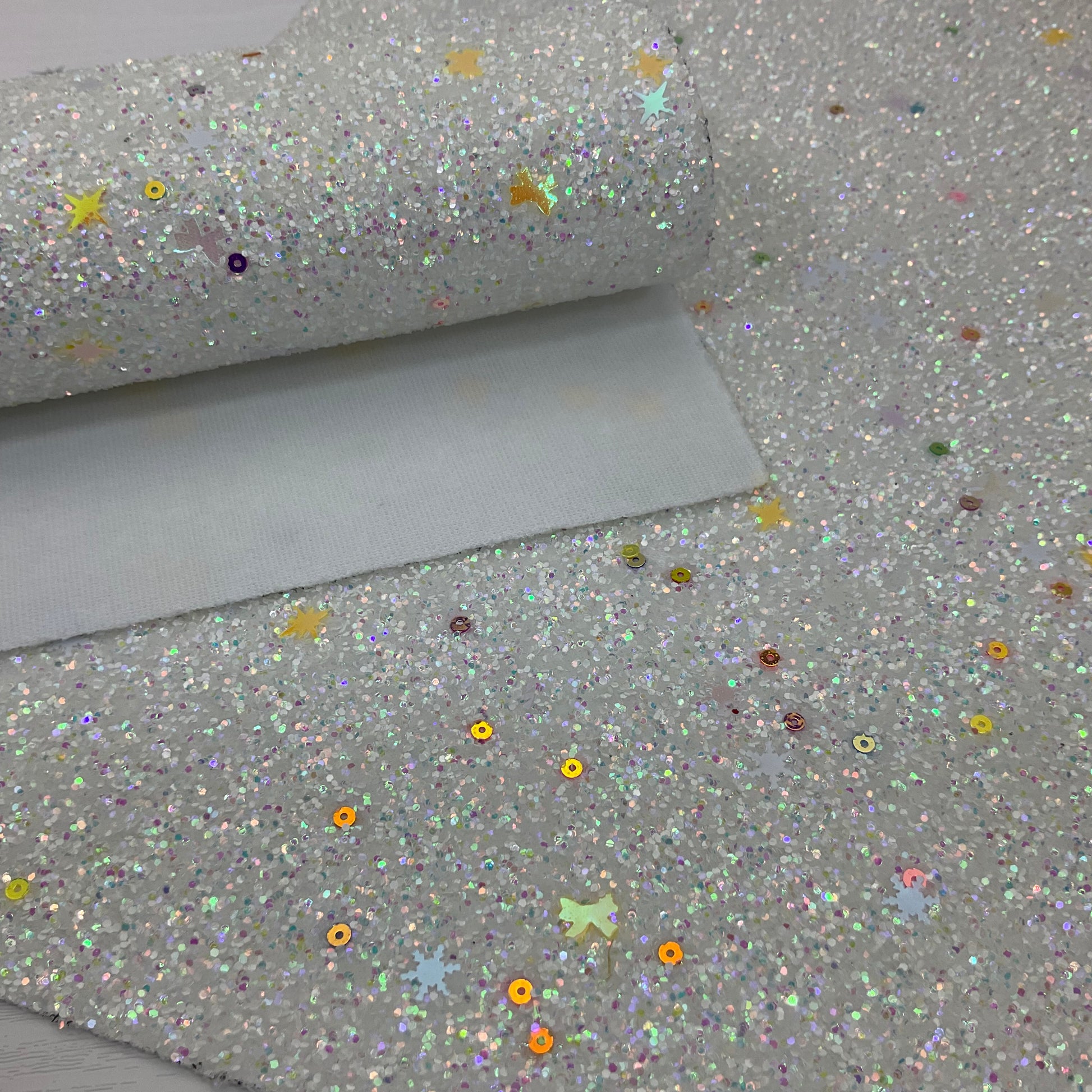 White Chunky Glitter Mixed Sequin Snowflake Bows with Premium Matching Color Backing