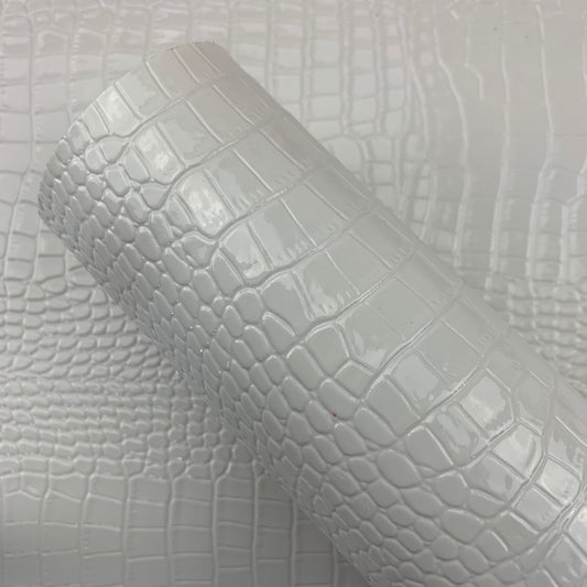 White Glossy Crocodile Textured Faux Leather Sheet