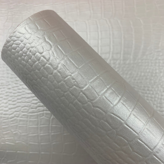 Pearl White Crocodile Textured Faux Leather Sheet
