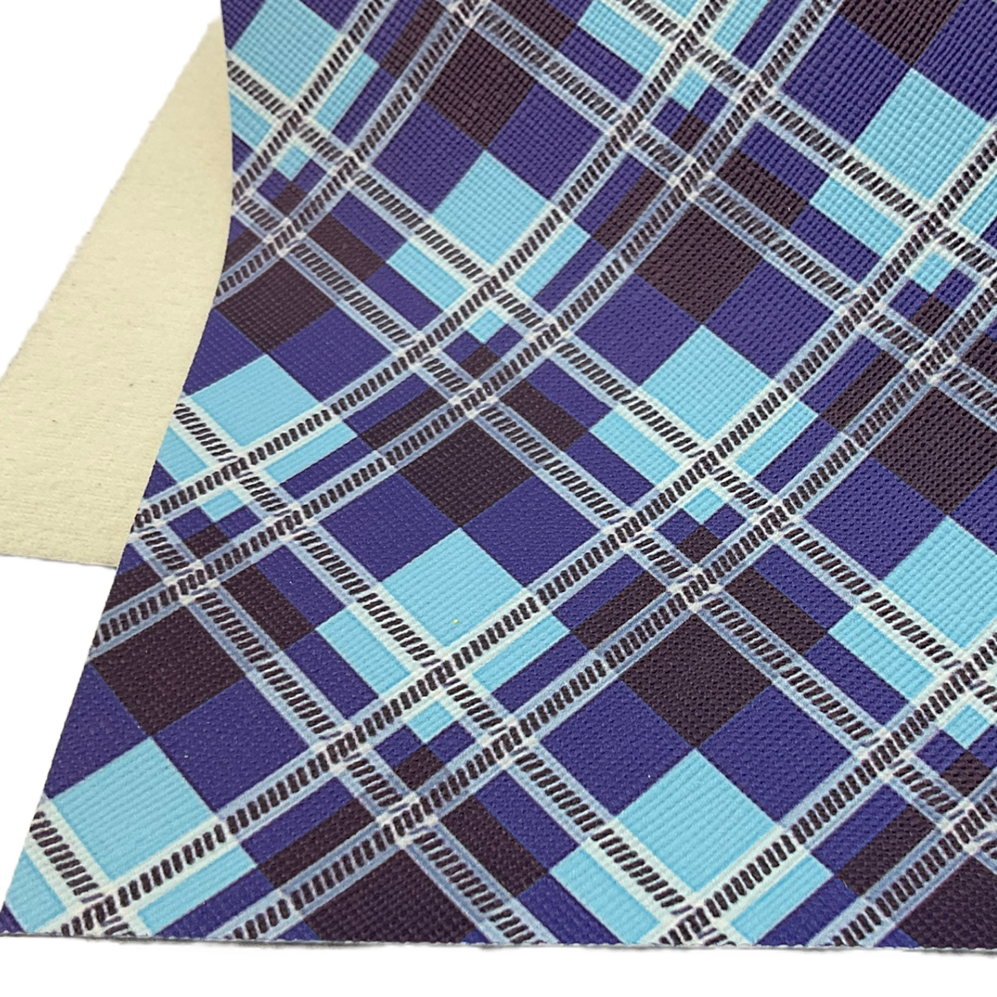 Blue Black Plaid Printed Faux Leather