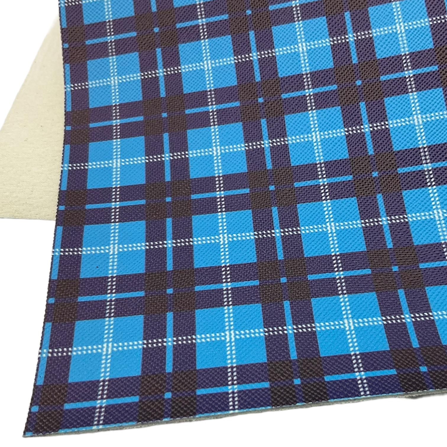 Blue Black Plaid Printed Faux Leather