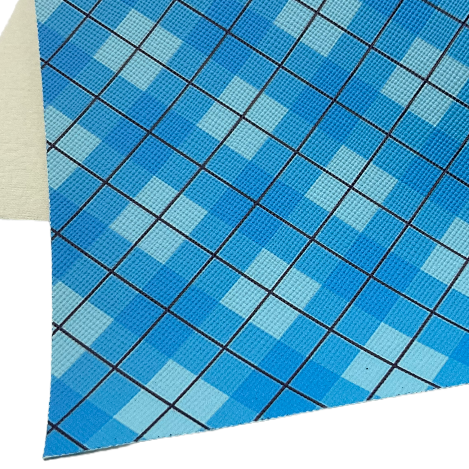 Blue Black Plaid Printed Faux Leather