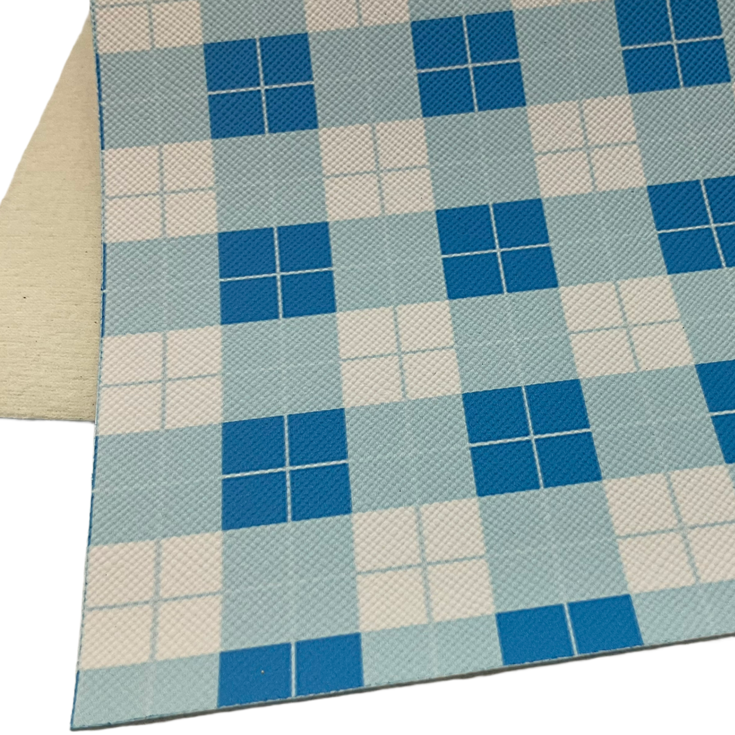 Blue Black Plaid Printed Faux Leather