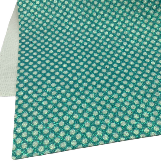 White Blue Polka Dots Printed Fine Glitter Sheet
