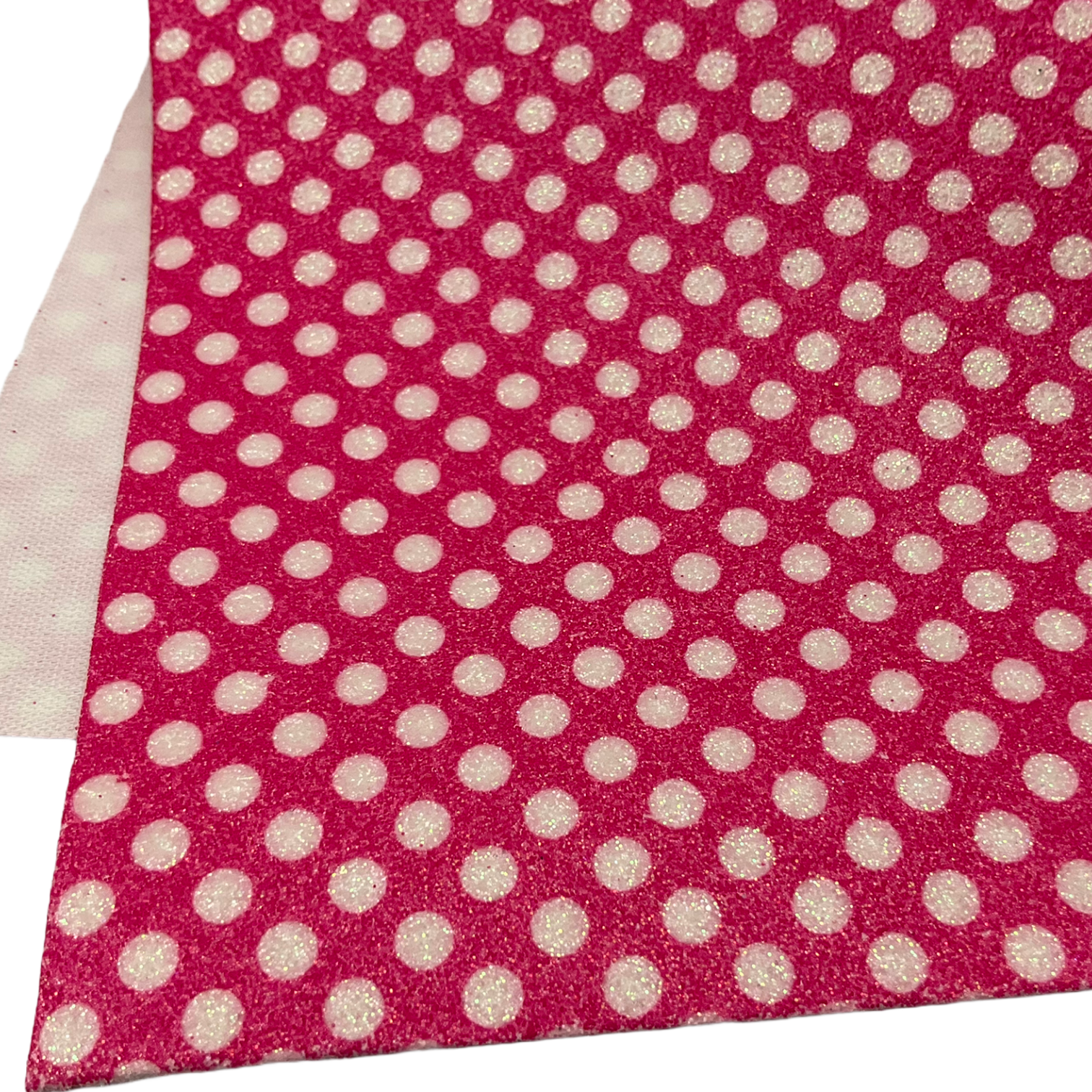White Pink Polka Dots Printed Fine Glitter Sheet