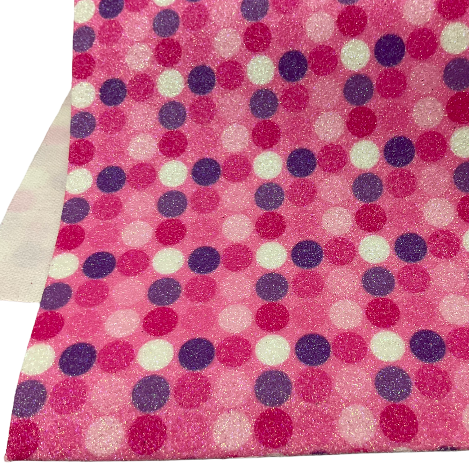 Pink Purple White Polka Dots Printed Fine Glitter Sheet