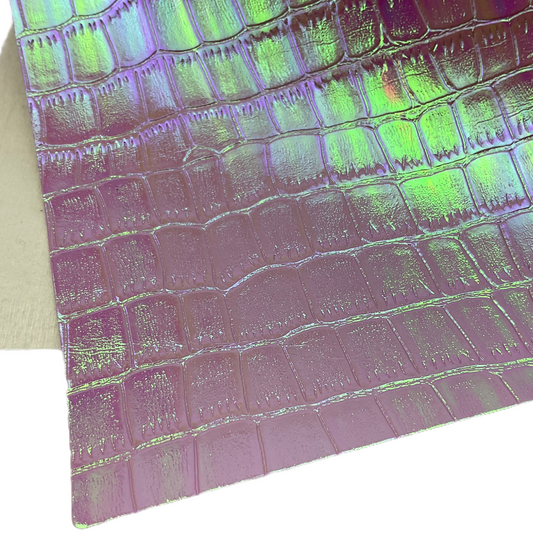 Pink Iridescent Alligator Textured Faux Leather Sheet