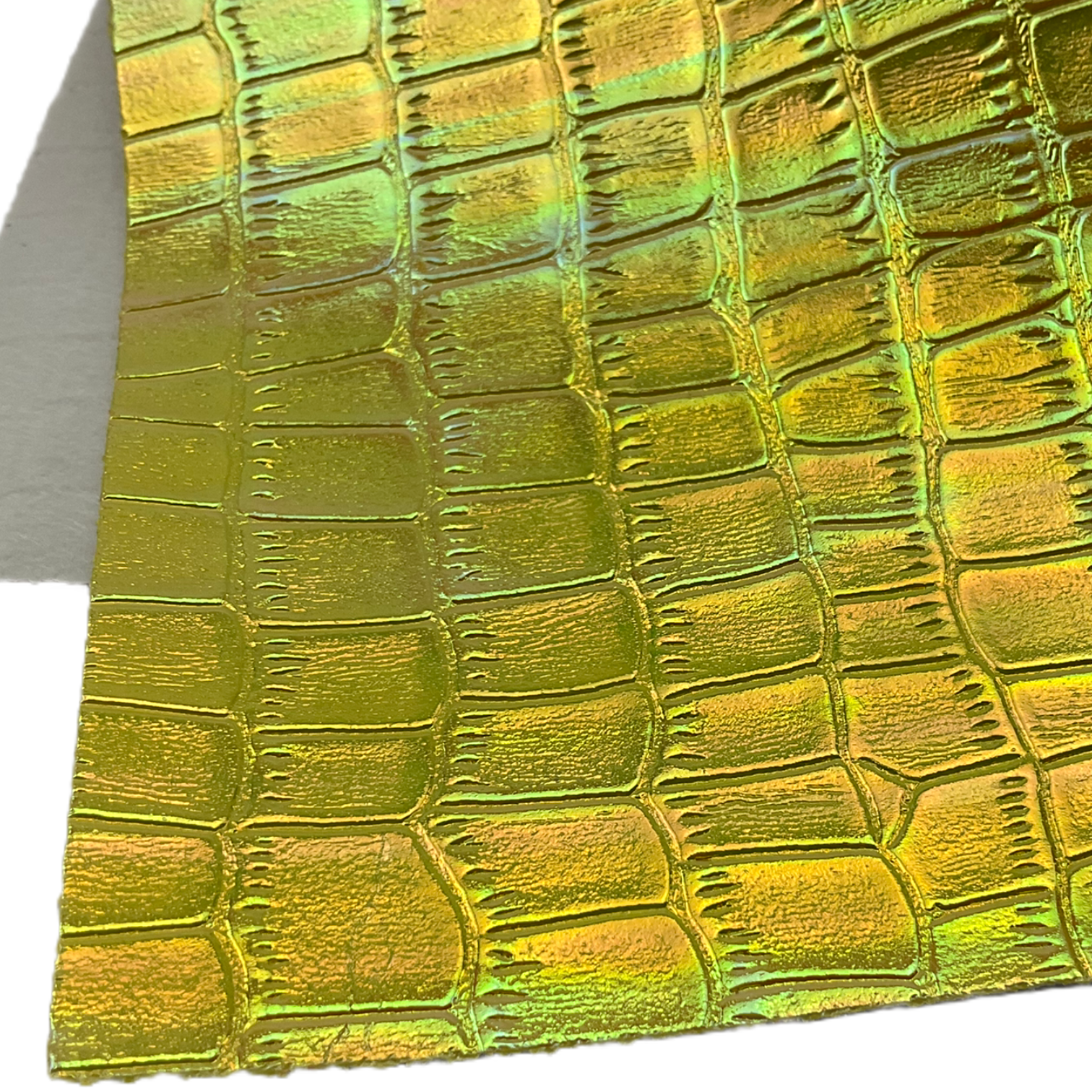Yellow Iridescent Alligator Textured Faux Leather Sheet