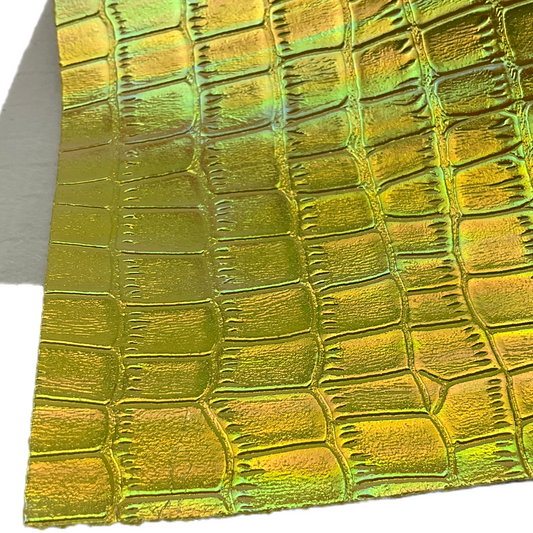 Yellow Iridescent Alligator Textured Faux Leather Sheet