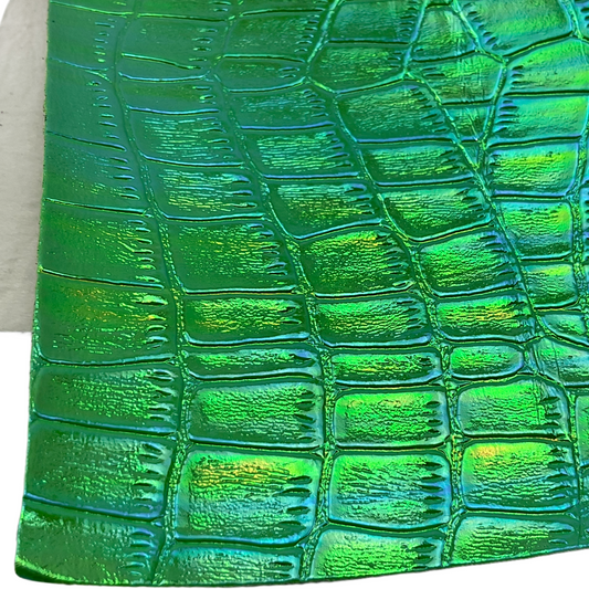 Green Iridescent Alligator Textured Faux Leather Sheet