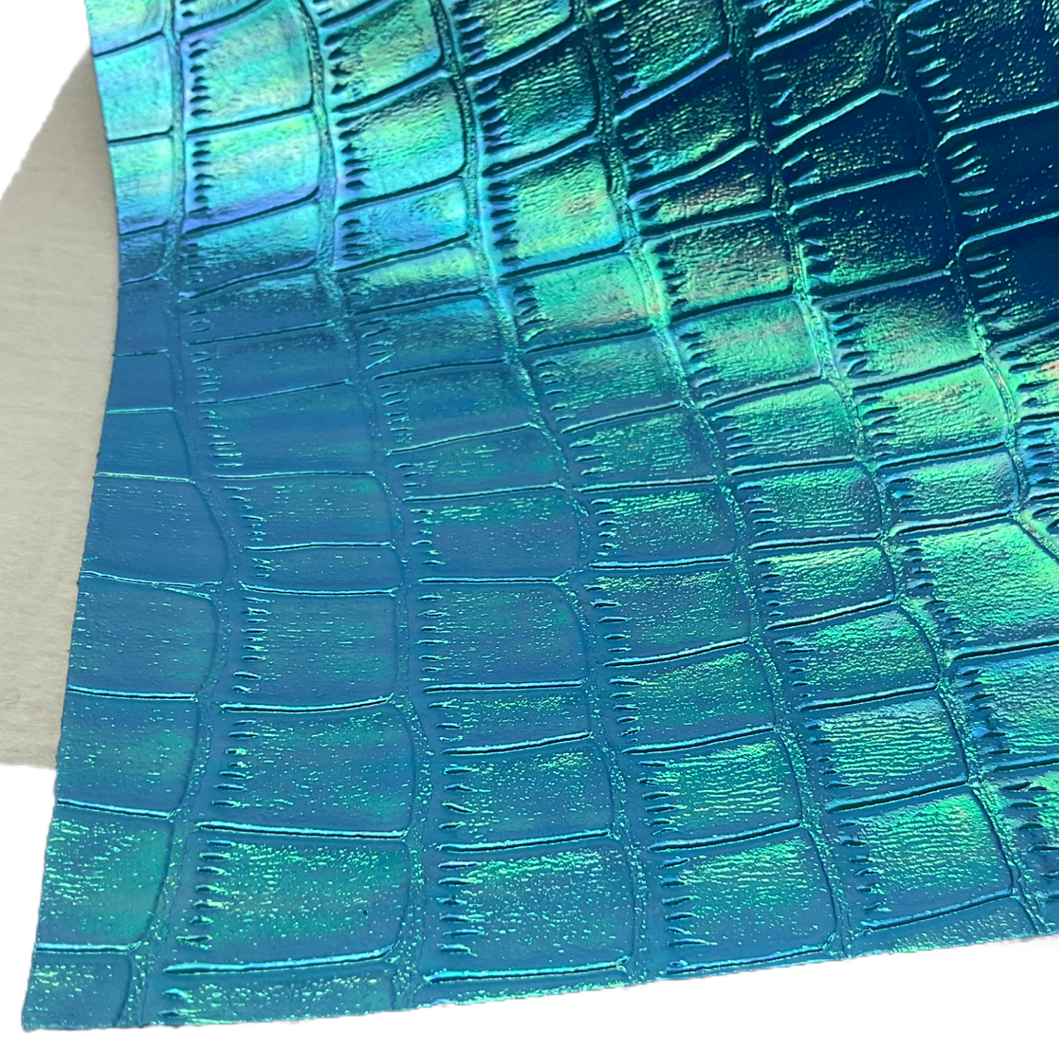 Blue Iridescent Alligator Textured Faux Leather Sheet