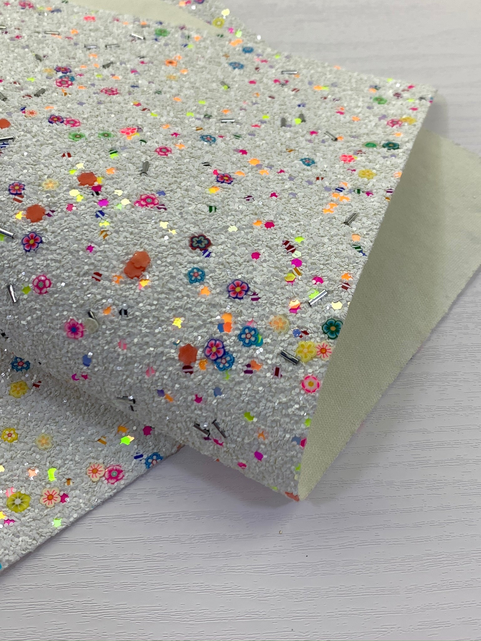 White Mixed Flower Clays Chunky Glitter Canvas Sheet