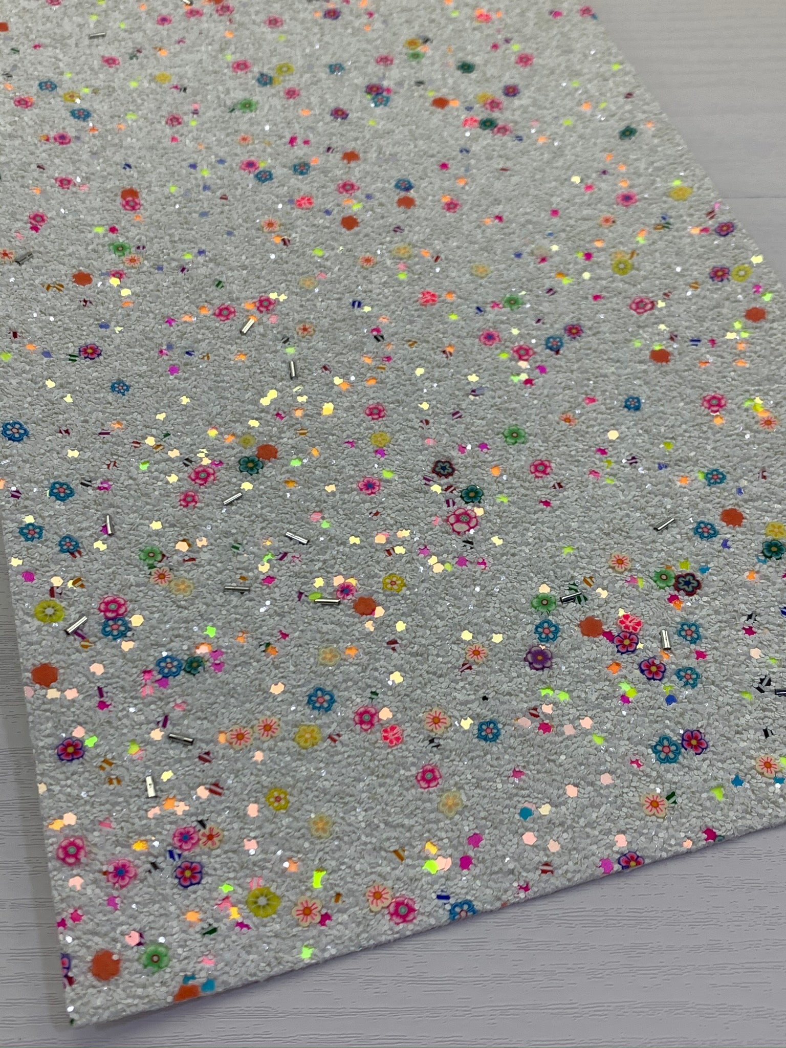 White Mixed Flower Clays Chunky Glitter Canvas Sheet