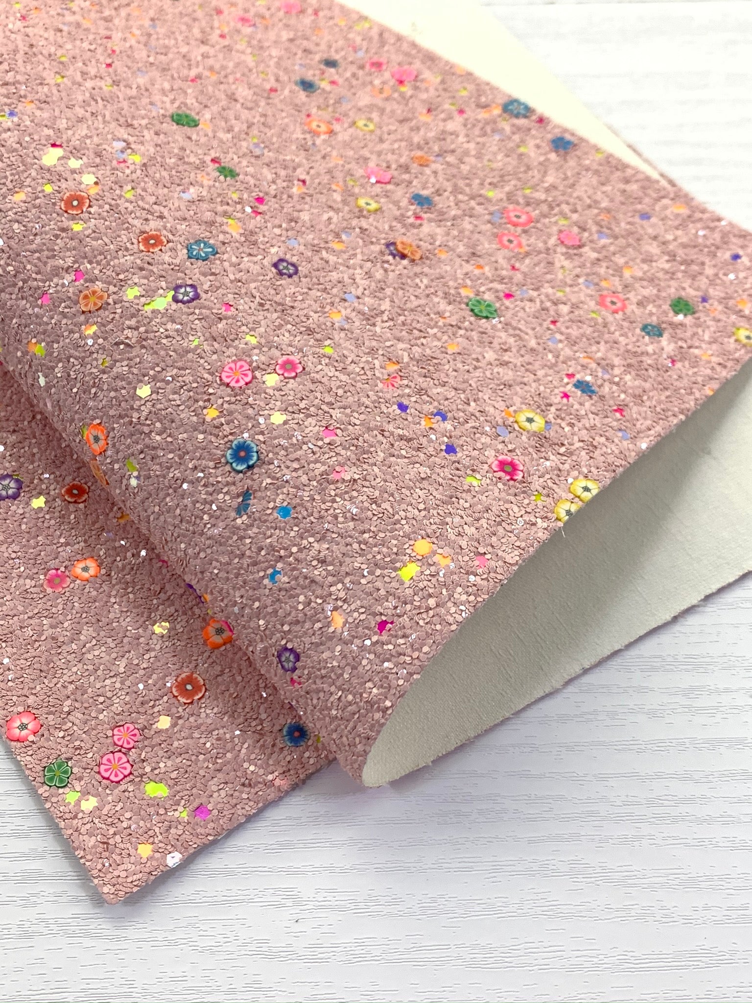 Pink Mixed Flower Clays Chunky Glitter Canvas Sheet