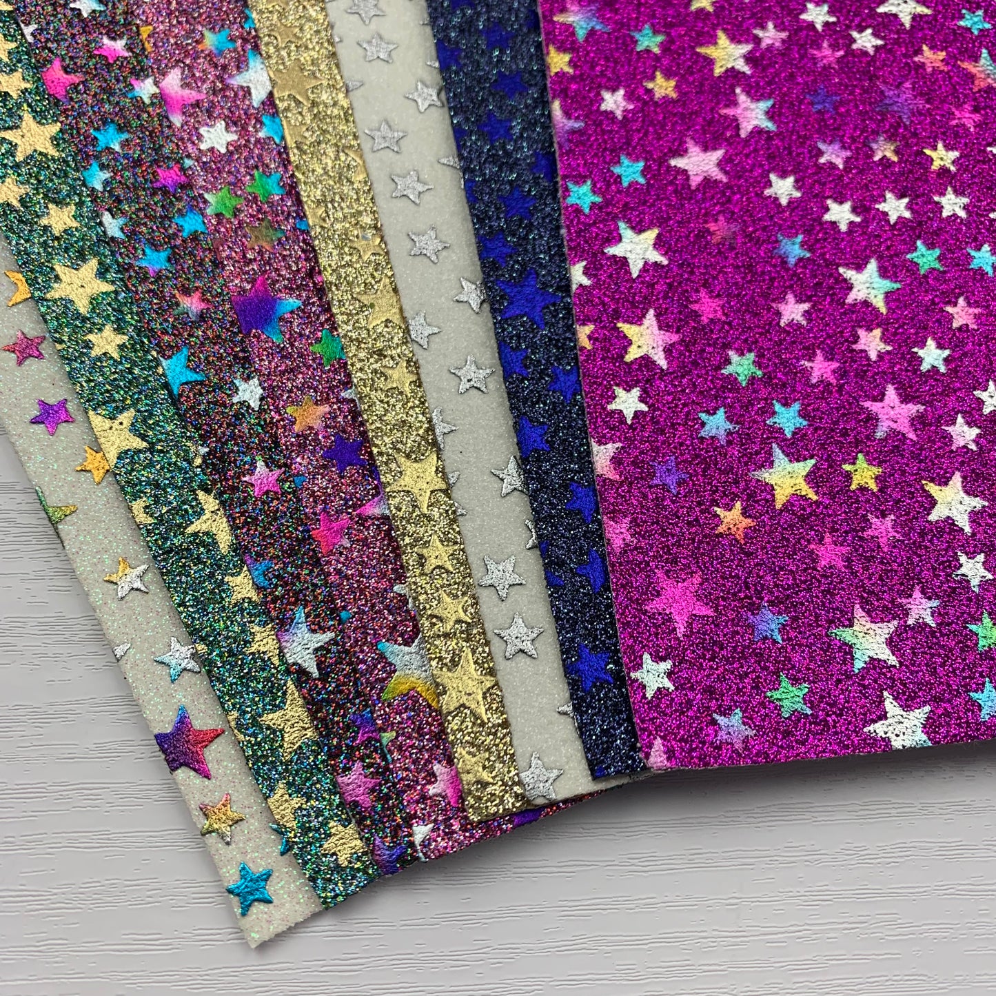 Stars Embossed Fine Glitter Faux Leather Sheets