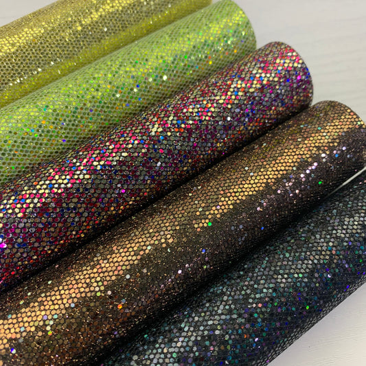 Honeycomb Laced Fine Glitter Canvas Faux Leather Fabric Sheets