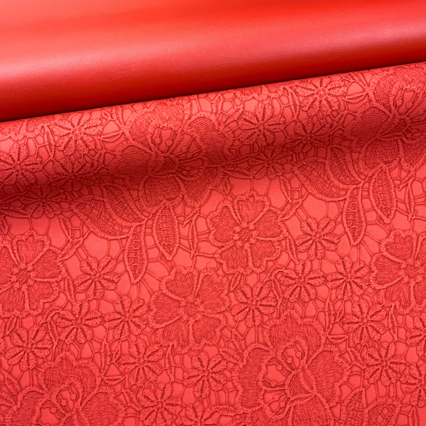SCARLET "Embossed Blooms" Faux Leather Half Yard Roll