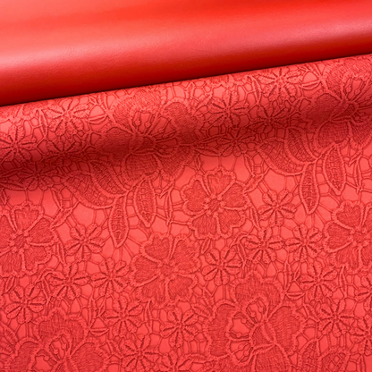 SCARLET "Embossed Blooms" Faux Leather Half Yard Roll