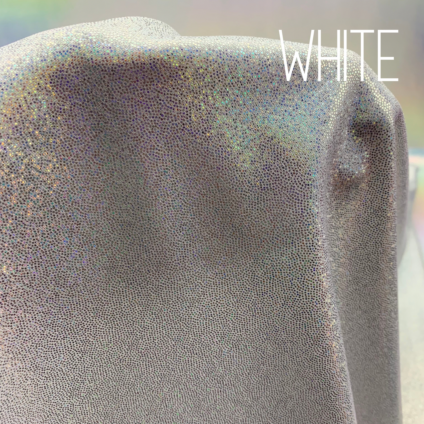 White Mini Dazzle Hologram Mystique Polyester Spandex Four Way Stretch Fabric