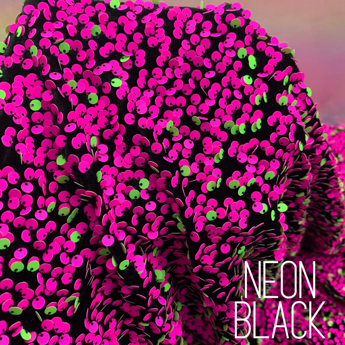 Neon Black Sequin Velvet Four Way Stretch Fabric