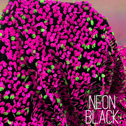 Neon Black Sequin Velvet Four Way Stretch Fabric