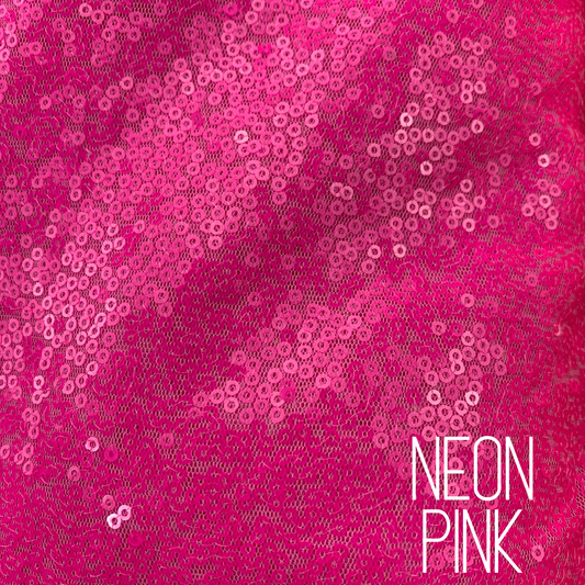 Neon Pink Baby Sequin on Mesh Two Way Stretch Polyester Fabric