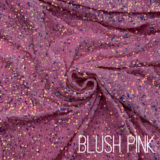 Blush Pink Sequin Velvet Four Way Stretch Fabric