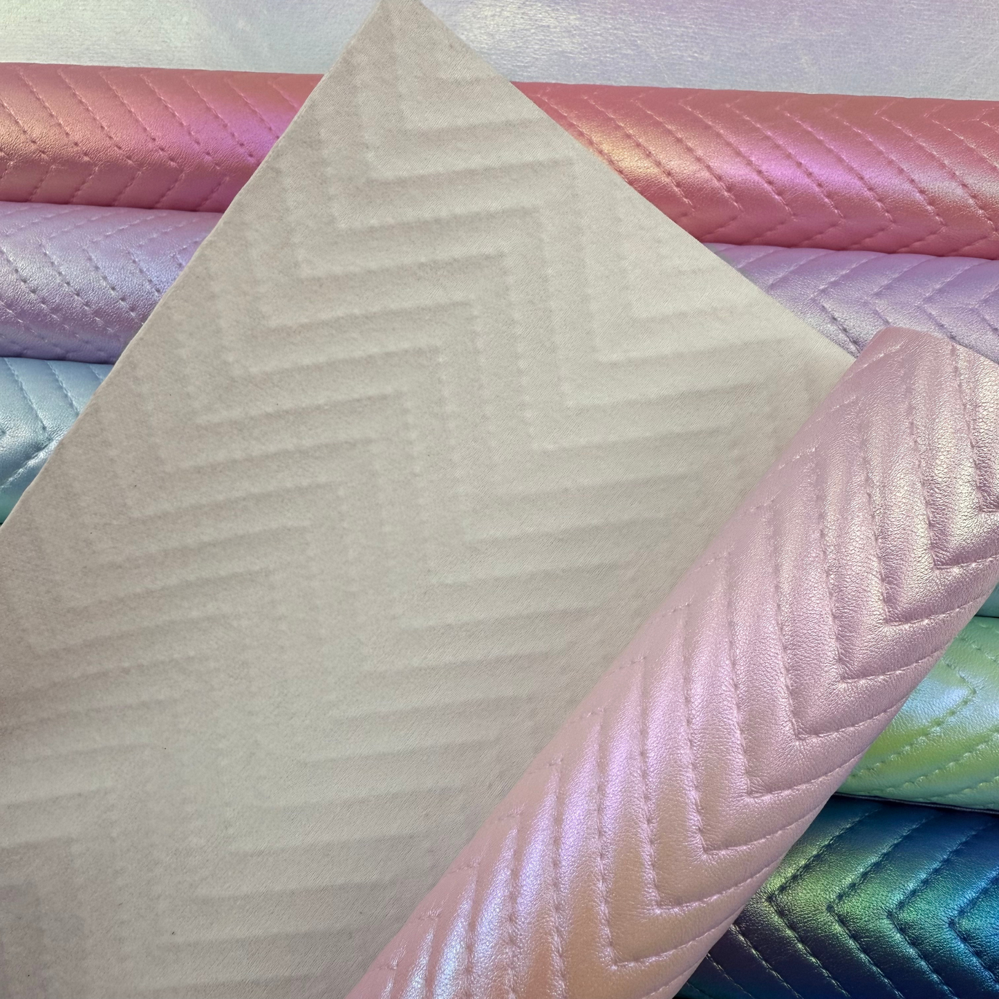 Iridescent Chevron Embossed Quilted Effect Vinyl - Half Meter Roll